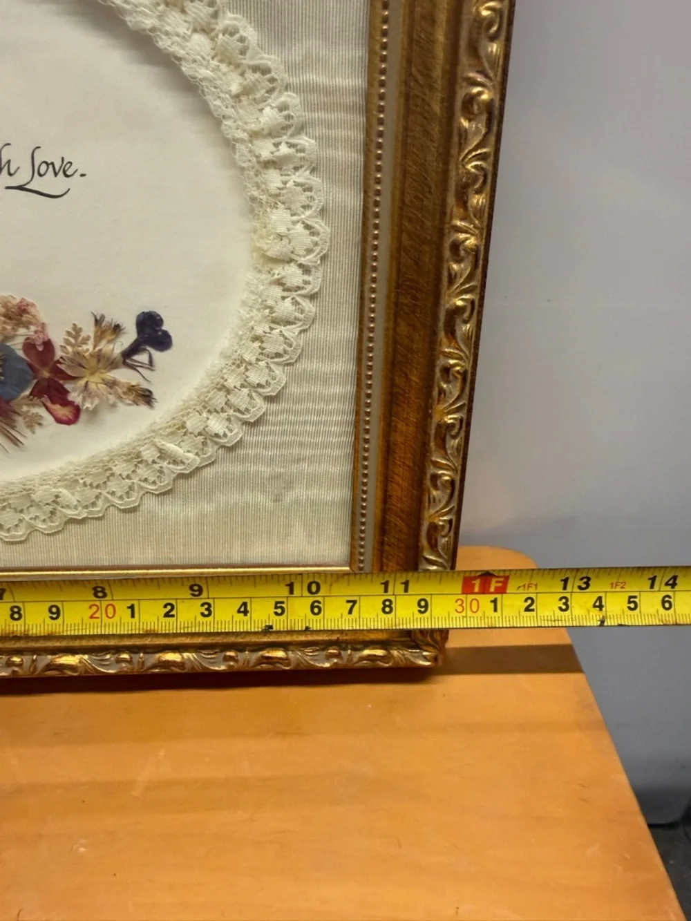 Framed Floral Sentiment Wall Art - Gold Frame, Cream Lace Mat grandmacore